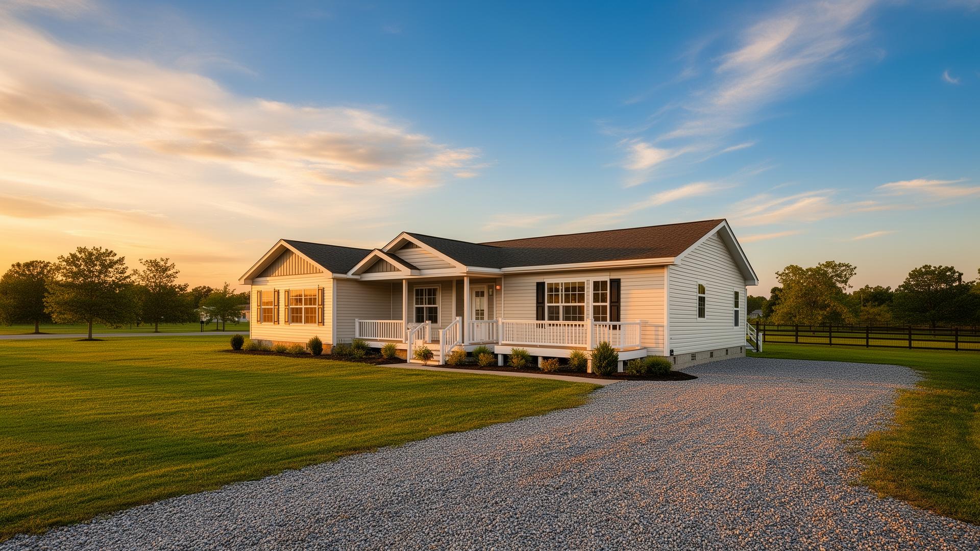 A RjC manufactured home at sunset